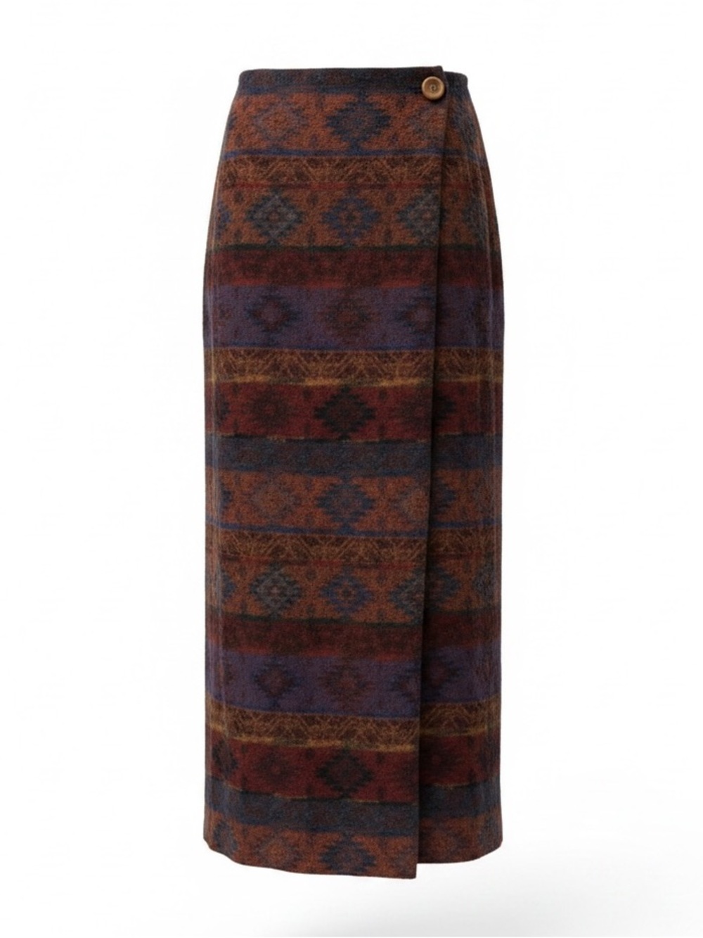 Patterned Maxi Skirt in Brown and Blue New York Style Fabric Wrap Skirt Size 8